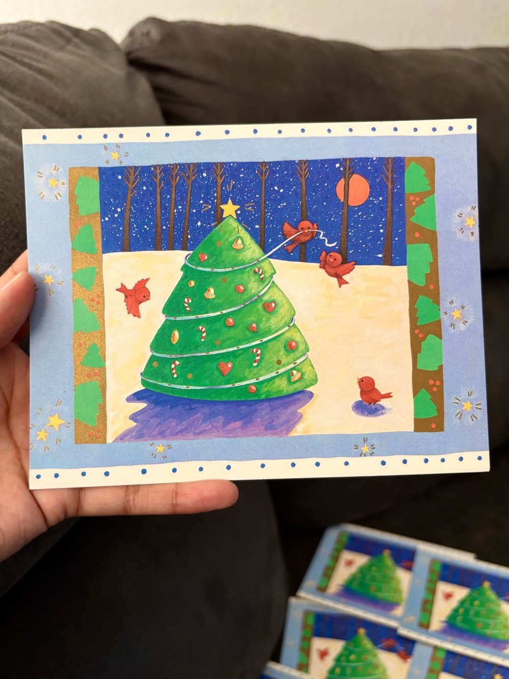 9 Vintage Festive Green Christmas Tree Holiday Cards - Set